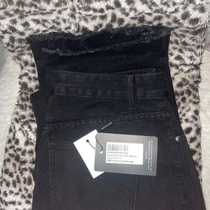 Prettylittlething black frayed jeans- flare